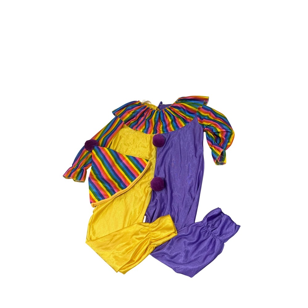 Paper Magic Group Kids Clown Costume Small Yellow Purple Rainbow Stripe with Hat